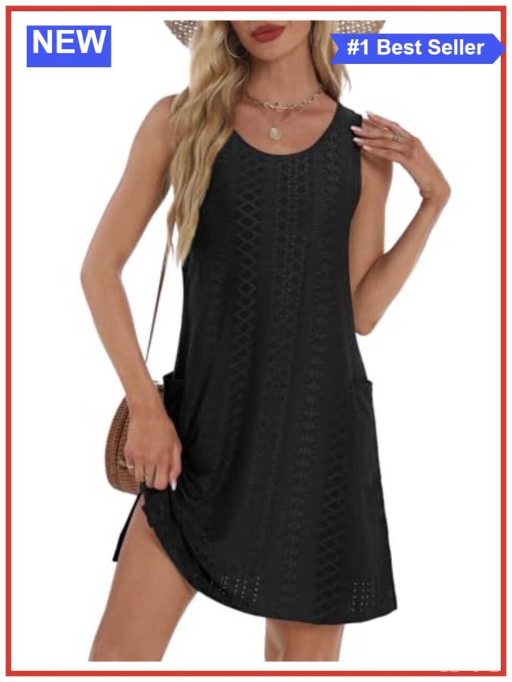 Women Sleeveless Swing Sundress with Pockets | 93% Polyester 7% Spandex
